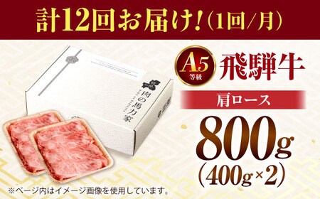 【12回定期便】飛騨牛肩ロース 800ｇ(400ｇ×2パック) すき焼きしゃぶしゃぶ用肉 [AVBO035]