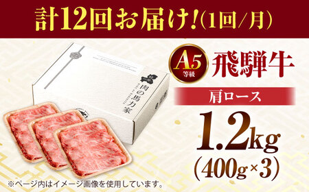 【12回定期便】飛騨牛肩ロース 1.2kg(400ｇ×3パック) すき焼きしゃぶしゃぶ用肉 [AVBO038]