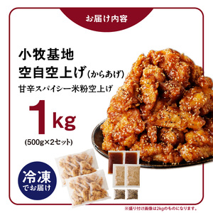 小牧基地 空自空上げ（からあげ）「甘辛スパイシー米粉空上げ」（計1kg 500g×2袋）レンジで簡単 唐揚げ 調理済み唐揚げ 冷凍からあげ[003D20]