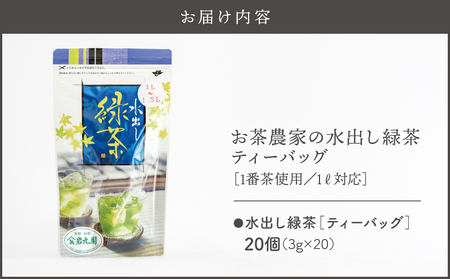 お茶 農家 の 水出し 緑茶 ティーバッグ（ 1番茶 使用 1L対応 ） KN166-002-02 茶