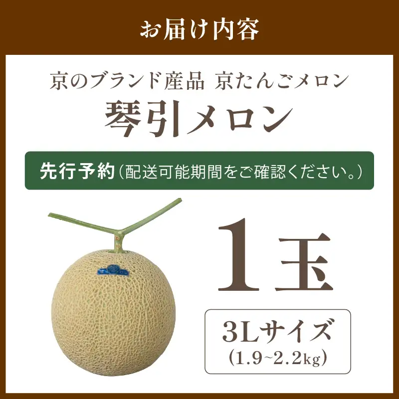 【2026年6月下旬-発送】 琴引メロン 3L 1玉 京のブランドメロン