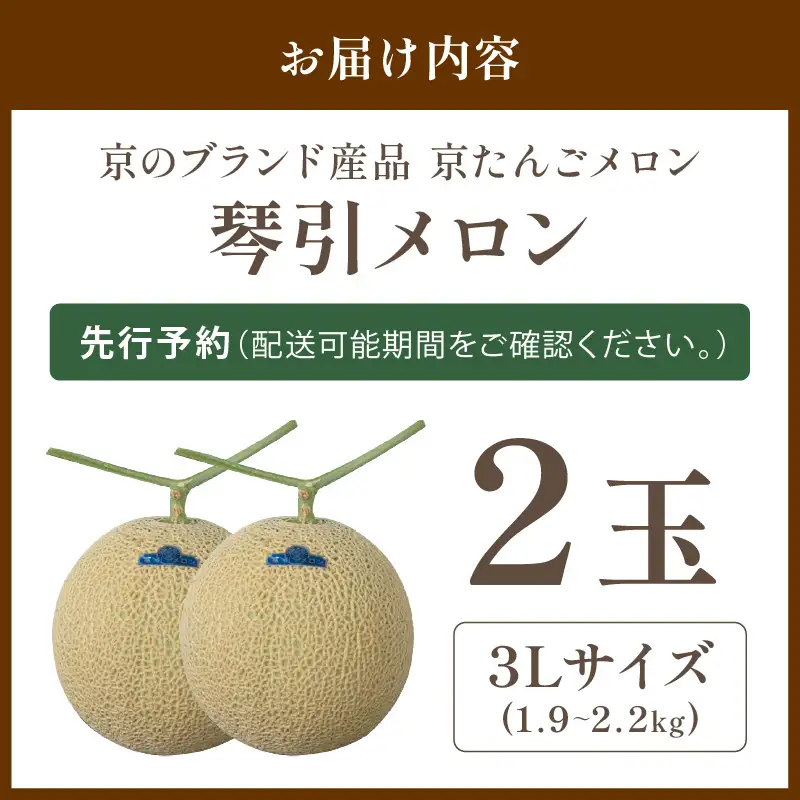 【2026年6月下旬-発送】 琴引メロン 3L 2玉 京のブランドめろん