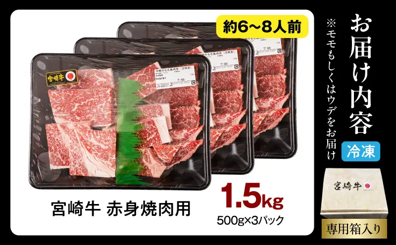 牛肉 赤身 牛肉[宮崎牛 ウデ・モモ 焼肉 1.5kg]