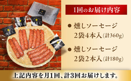 【全3回定期便】燻しソーセージ 12本 / 燻製 豚肉 スモーク おつまみ / 瀬戸市 / 天佑[BBBZ023]