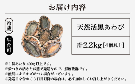 【先行予約】天然 黒あわび プレミアムサイズ 計2.2kg（4個以上）【2026年7月より順次発送予定】数量限定 黒あわび [m17-p003_07]