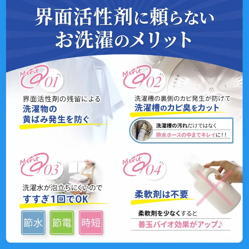 善玉バイオ浄抗菌プラス：エコ洗剤セットで衣類も環境もクリーンに！1.3kg×16袋