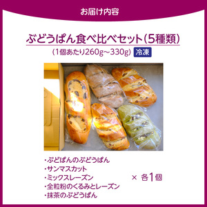 ぶどうぱん食べ比べセット（5本） _ ぶどうぱん 専門店 ぶどぱん 食べ比べ 5本 ぶどぱんのぶどうぱん サンマスカット 全粒粉のくるみとレーズン ミックスレーズン 抹茶 レーズン しっとり もっちり 食パン生地 トースト 冷凍保存 お取り寄せ 福岡県 久留米市 送料無料  〔Cx242-05〕