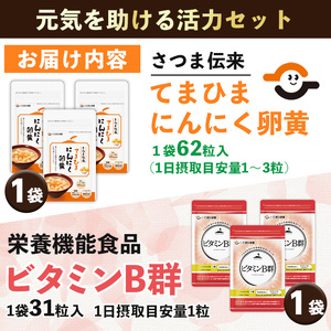 No.1297 活力セット(てまひま にんにく卵黄・ビタミンB群/各1袋) 鹿児島 日置市 ニンニク 健康食品 加工食品 栄養 元気 有精卵 カプセル 手軽に 安全安心【てまひま堂】