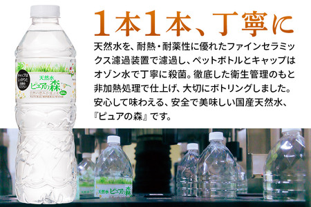 水 《定期便9ヶ月》国産 ミネラルウォーター ピュアの森 500ml 24本×2箱 計48本 天然水 軟水 ペットボトル ラベルあり