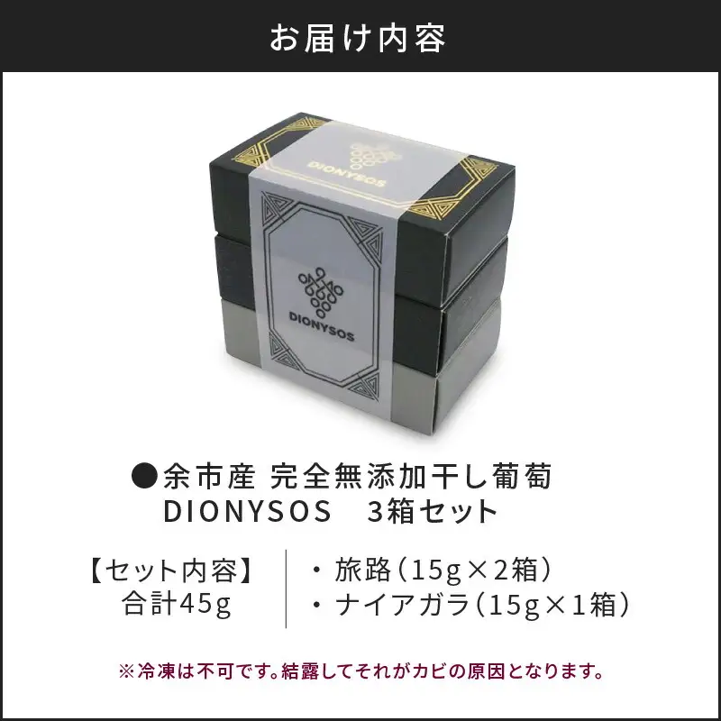【ギフトボックス】余市産完全無添加干し葡萄DIONYSOS 3箱セット_Y050-0028