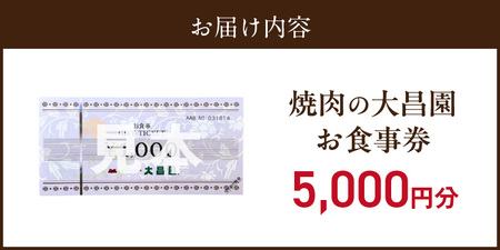焼肉の大昌園で使えるお食事券5枚（5000円分） _ 焼肉の大昌園 お食事券 金額 5000円分 焼肉 大昌園 久留米本店 文化街店 上津店 小郡津古店 佐賀兵庫店 クーポン チケット ギフト券 レストラン 家族 食事 大切な方 おもてなし 五感を満たす 幸せの時間 福岡県 久留米市 送料無料  〔Re046-01〕