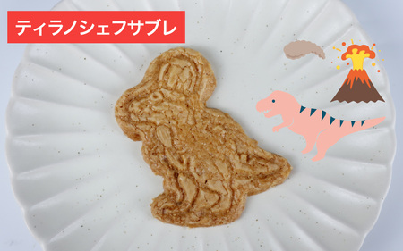 恐竜サブレ缶（大）1缶【ふるさと納税限定デザイン恐竜サブレ缶(ティラノ)】 [A-135007] / サブレ 恐竜 缶 米粉 米粉クッキー お菓子 クッキー おかし 菓子 焼き菓子 焼菓子 クッキー缶 バニラ ショコラ 抹茶 プレーン
