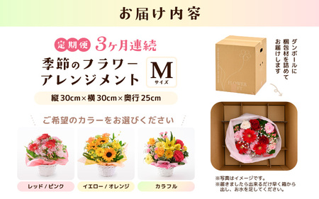 定期便 ≪3ヶ月連続お届け≫ 選べるカラー 季節のフラワーアレンジメント M (イエロー・オレンジ) 【お花 フラワー アレジメント 花束 ギフト 生花 プレゼント 花束 花 記念日 敬老の日 お祝い】 [C-20701_02]