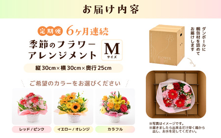 定期便 ≪6ヶ月連続お届け≫ 選べるカラー 季節のフラワーアレンジメント M (イエロー・オレンジ)【お花 フラワー アレジメント 花束 ギフト 生花 プレゼント 花束 花 記念日 敬老の日 お祝い】 [G-20701_02]