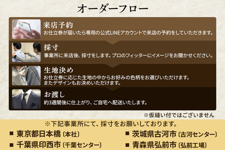  【全国4ヶ所で採寸可能】イージーオーダースーツ（メンズ）1着 お仕立券A（45,000円相当）