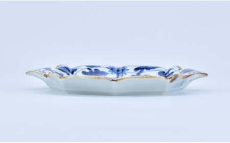 有田焼 牡丹唐草 輪花銘々皿 【まるぶん】 食器 染付 器 皿 取皿 30000円 3万円 A30-837