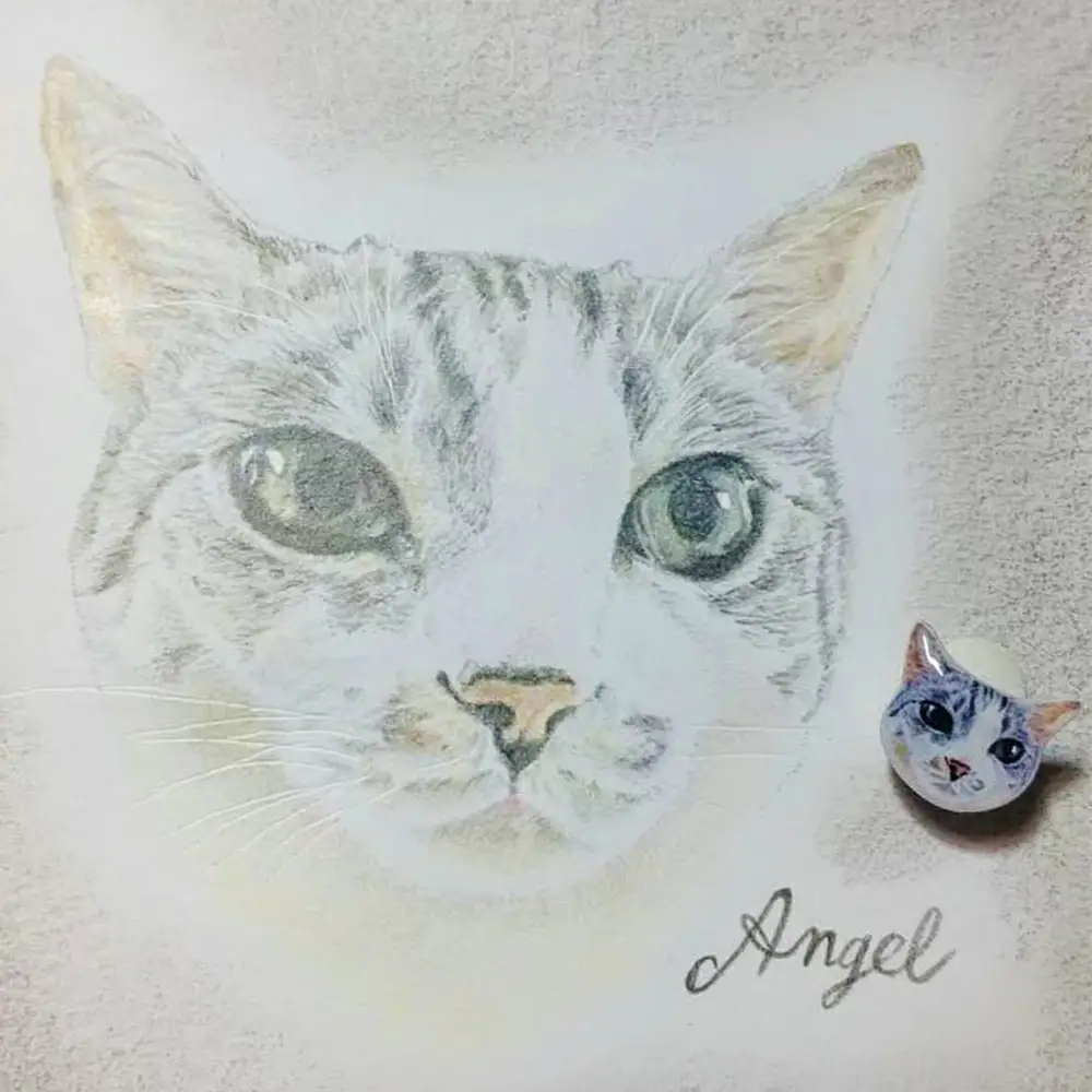 【うちの子似顔絵オーダーメイド】似顔絵の原画とピンバッジ4個セット　195P7801