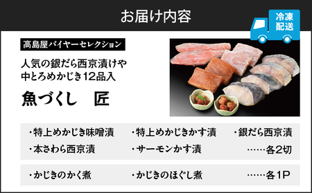 【高島屋バイヤーセレクション】 人気の銀だら西京漬けや中とろめかじき12品入 魚づくし 匠 M038-013 冷凍 マグロ 加工品