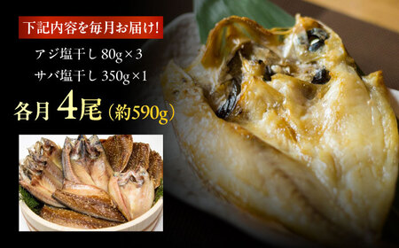 【6回定期便】【S】一夜干し 塩干し（アジ/サバ）計4尾 五島市/愛情食彩[PCH011]