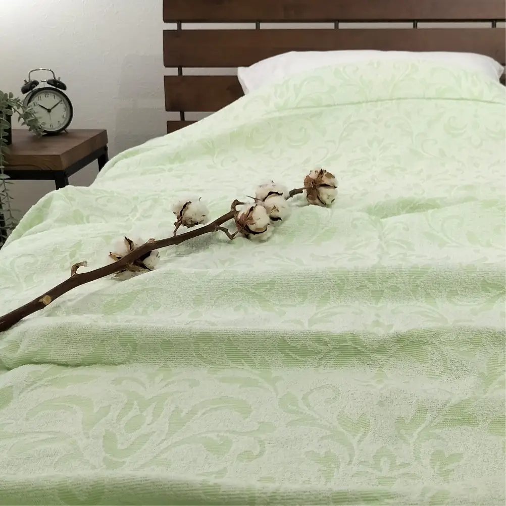 『軽やか』で洗濯しやすい綿100%タオルケット シングルサイズ（140×190cm）×グリーン１枚 5164-GR