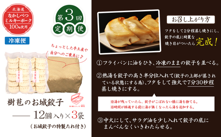 【定期便：3回】【なかしべつミルキーポーク100％使用】 樹苞 お城餃子36個（約9人前）【5301501】