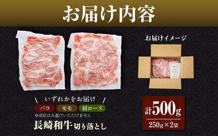 【訳あり】長崎和牛（バラ、モモ、肩ロースのいずれか）500g 切り落とし 250g×2P 小分け 【株式会社時愉亭】[RCE021]