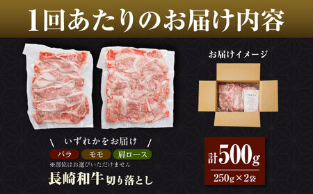 【全6回定期便】（【訳あり】長崎和牛（バラ、モモ、肩ロースのいずれか）500g 切り落とし 250g×2P 小分け 【株式会社時愉亭】[RCE023]