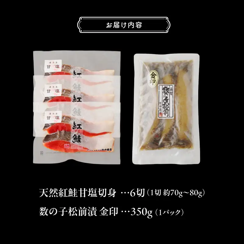 【紅鮭・数の子松前漬セット】天然紅鮭甘塩切身（6切）・数の子松前漬金印（350g）_HD139-022