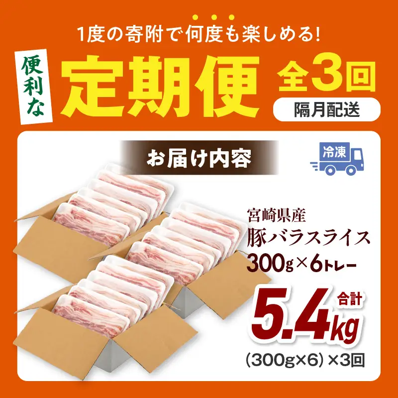 【隔月発送】【3回定期便】宮崎県産 豚バラスライス 計1.8kg 豚バラ スライス 豚肉 肉 冷凍 小分け 畜産王国 上質 豚バラ肉 便利 ジューシー 濃厚 旨み 和食 洋食 中華