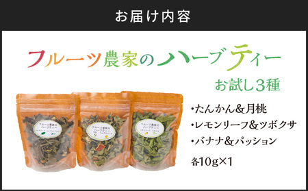 南国 奄美 より お届け フルーツ 農家 の ハーブティー お試し 3種セット A045-005 ハーブ お茶 茶 飲料 オリジナルブレンド ブレンド リラックス たんかん 月桃 レモンリーフ ツボクサ バナナ パッション ティータイム 休憩 奄美産 照井農園 ふるさと納税 鹿児島 奄美市 おすすめ ランキング プレゼント ギフト
