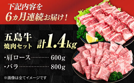 【6回定期便】五島牛 焼肉セット 1.4kg（肩ロース600g/バラ800g） 五島市/ごとう農業協同組合[PAF047]