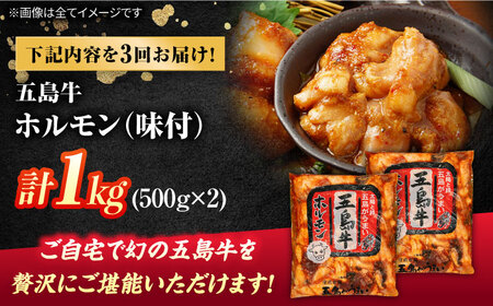 【3回定期便】幻の五島牛ホルモン 1kg 味付き 五島市/ごとう農業協同組合[PAF088]