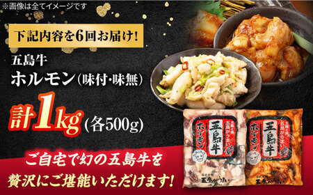 【6回定期便】幻の五島牛ホルモン 1kg 味付け有り・無しセット 五島市/ごとう農業協同組合[PAF095]