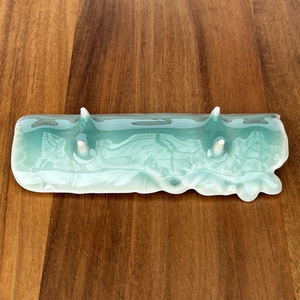 有田焼 青磁睡蓮彫 茶則 四足長皿 2枚 セット【有田焼 花伝作】食器 器 うつわ お茶 和皿 茶そく ブルー A18-272