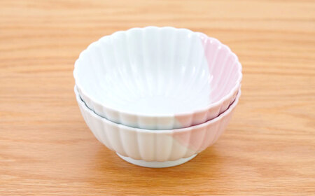 【波佐見焼】花しのぎ 小鉢 ハーフカラー ピンク 2点セット【団陶器】[PB203]