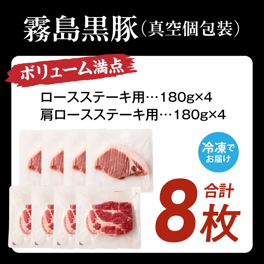 霧島黒豚ステーキセット(ロース&肩ロース各4枚)〔17-2801〕_(都城市) 霧島黒豚 ロース 肩ロース ステーキ 個包装 真空包装