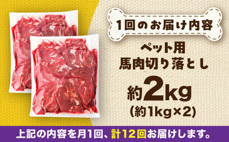 【全12回定期便】国内加工 ペット用 馬肉 切り落とし 約2kg ペットフード ペットフード  BHCY060
