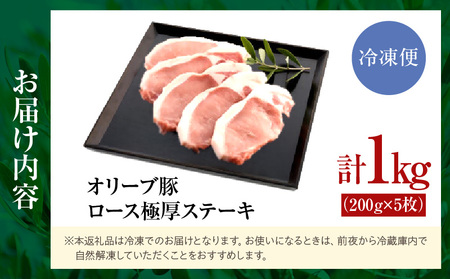 オリーブ豚ロース極厚ステーキ 計1000g【高松市共通返礼品】| 国産 国産豚 オリーブ豚 豚肉 1000g 1kg ブランド豚 ロース 極厚 お肉 豚 冷凍 とんかつ ステーキ 日用 贈答 贈り物 香川県 三木町 |_mk017-007