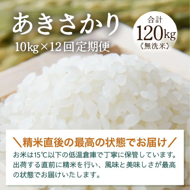 定期便 ≪12ヶ月連続お届け≫ 令和7年産 あきさかり 無洗米 10kg×12回（計120kg） ／ 米 10キロ 福井県産 ブランド米 あきさかり ご飯 白米 新鮮 高品質米 [aw121-p003]