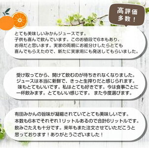 ZE6179n_「まごころ」有田みかん 100％ ジュース 1000ml 6本 セット