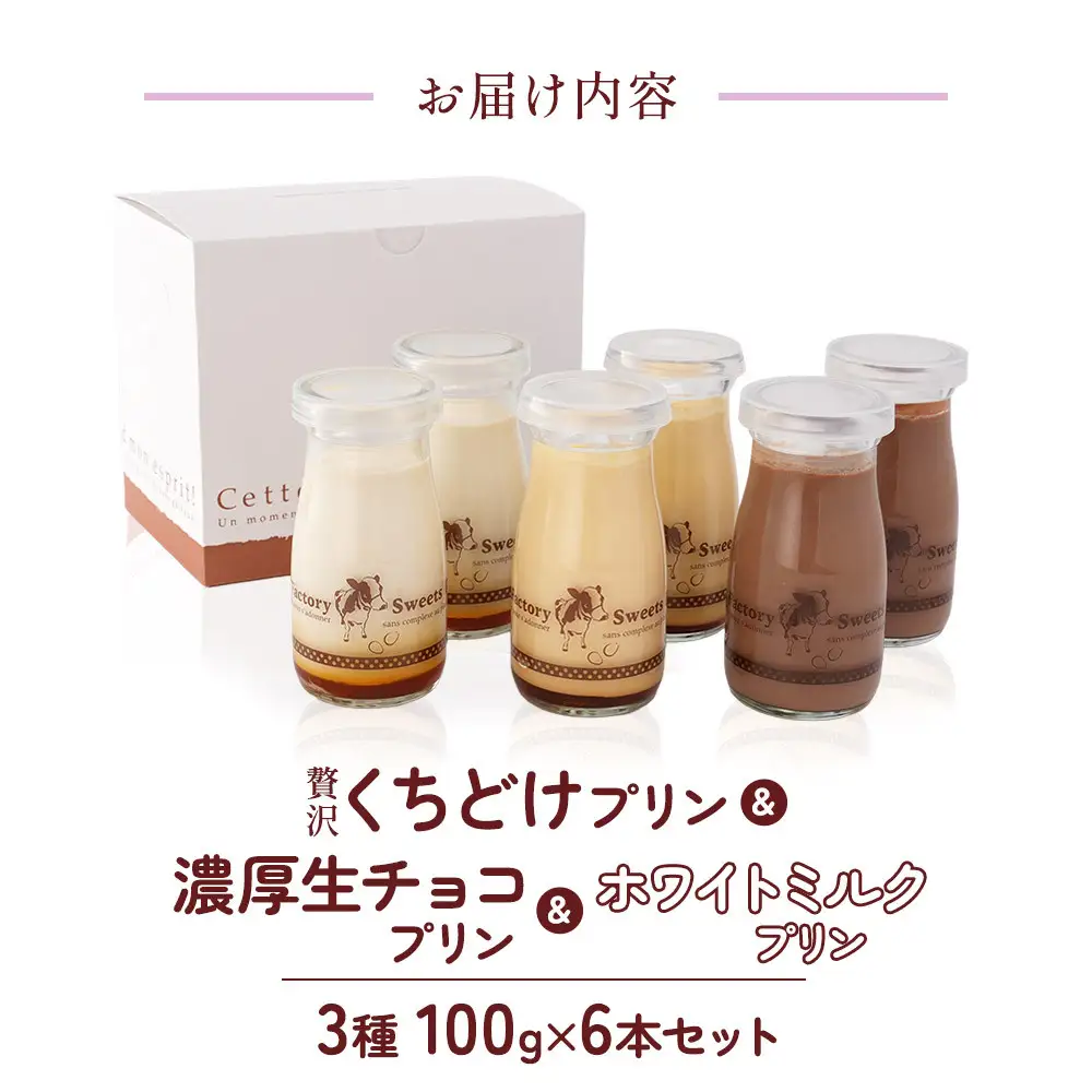 贅沢くちどけプリン＆濃厚生チョコプリン＆ホワイトミルクプリン　3種　100g×6本セット