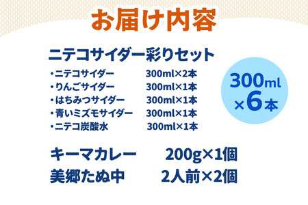 ニテコサイダー彩り6本セットとたぬ中・キーマカレーのセット 炭酸飲料 カレー キーマカレー レトルト 中華麺
