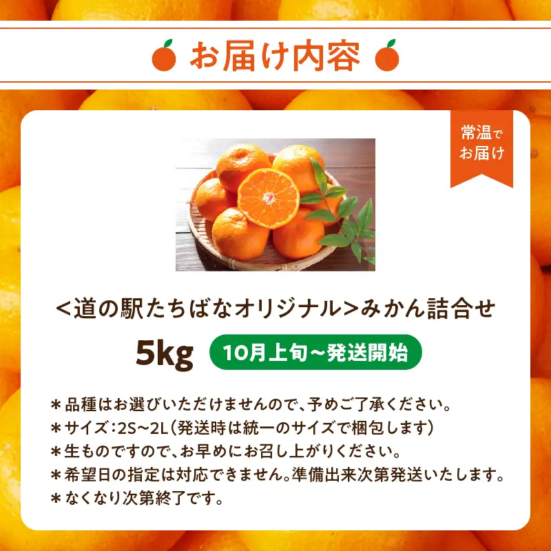 ＜道の駅たちばなオリジナル＞みかん5kg詰合せ（2026年10月上旬より発送開始） みかん ミカン オレンジ くだもの 果物 フルーツ デザート 極早生 早生 甘い 福岡県 八女市 054-015