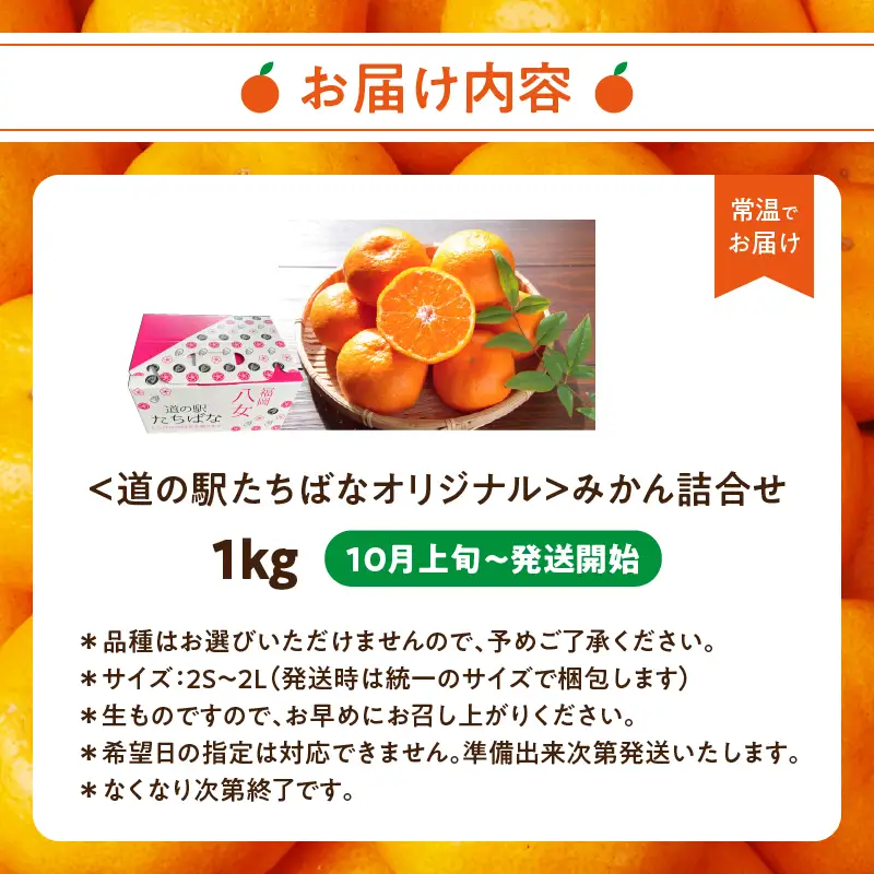 ＜道の駅たちばなオリジナル＞みかん1kg詰合せ（2026年10月上旬より発送開始） みかん ミカン オレンジ くだもの 果物 フルーツ デザート 極早生 早生 甘い 福岡県 八女市 054-016