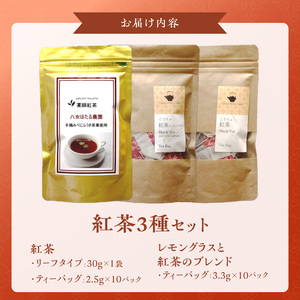 紅茶3種セット _ 紅茶 リーフタイプ 1袋 ティーバッグ レモングラス ブレンド 各10パック 3種 セット 国産 栽培期間中 農薬不使用 こだわり 栽培 ベニフウキ 茶葉 手摘み 手軽さ 美味しさ カップ 水筒 急須 お家 オフィス 八女茶 お取り寄せ 福岡県 久留米市 送料無料  〔Ex232〕