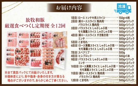 【全12回】《放牧和豚》厳選食べつくし定期便 豚 豚肉 ロース トンテキ スライス 肩ロース ロース スライス 焼肉 焼き肉 バラスライス バラ肉 しゃぶしゃぶ モモ肉 薄霧 すき焼き ミンチ 挽肉 挽き肉 ひき肉 こま 豚こま スペアリブ ヒレ 豚ヒレ
