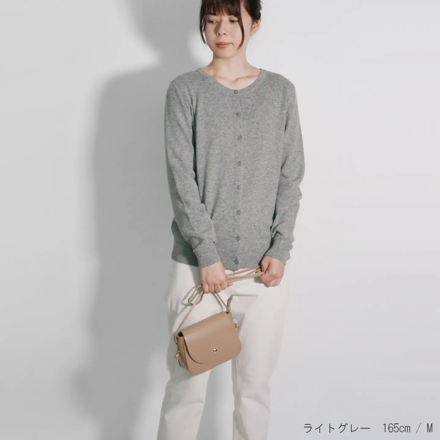 カシミヤクルーネック カーディガン ( ネイビー・L ) レディース