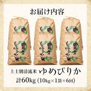 【F7198】《定期便・全6回》上士別清流米 ゆめぴりか (10kg×6回・計60kg) 米 お米 精米 白米 北海道米 ごはん ゆめぴりか 北海道産 士別産 5kg 60kg 定期便 【合同会社T&M】