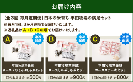 【 全3回 毎月 定期便 】 日本 の 米育ち 平田牧場 の 満足セット ！ T036-T05-01 肉 豚肉