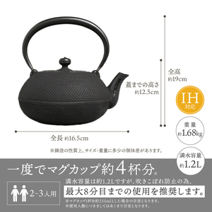 【ご注文頂いてから８カ月以内発送予定】 ★南部鉄瓶 奥州市6年連続1位★ 南部鉄器 鉄瓶 姥口アラレ 1.2L 【及春鋳造所 作】 IH調理器 伝統工芸品 やかん ケトル キッチン用品 食器 日用品 雑貨 日本製 [Y0035]